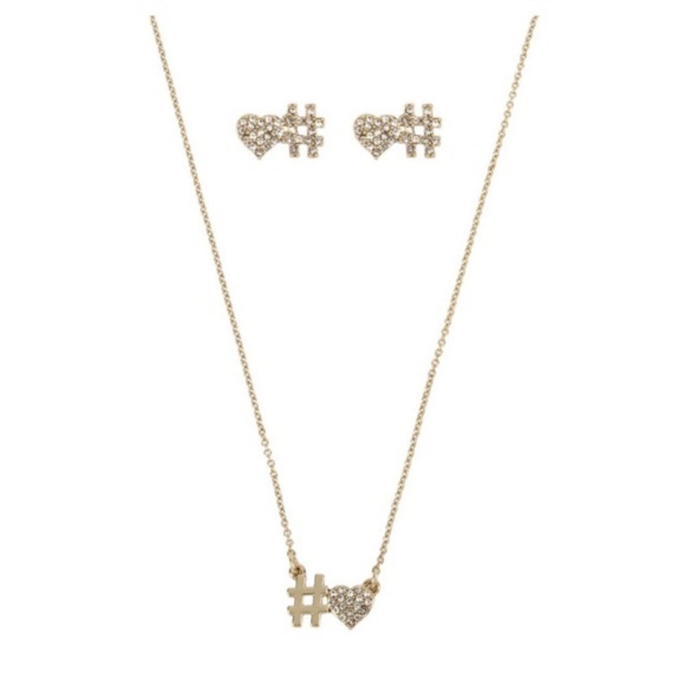 BETSEY JOHNSON Love Letters Hashtag necklace earrings set NEW #️⃣#️⃣#️⃣#️⃣#️⃣#️⃣